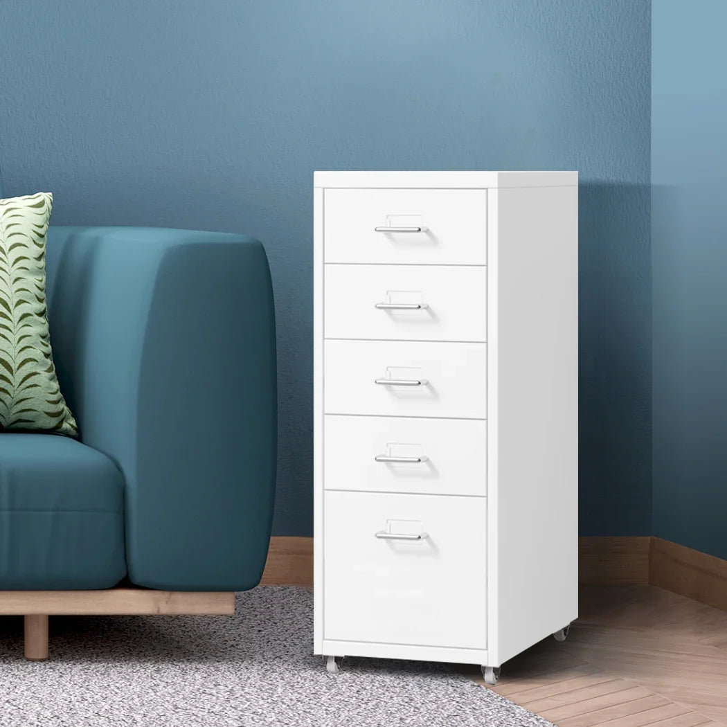 Levede 5 Drawer Office Cabinet Drawers White-2006733174390001670