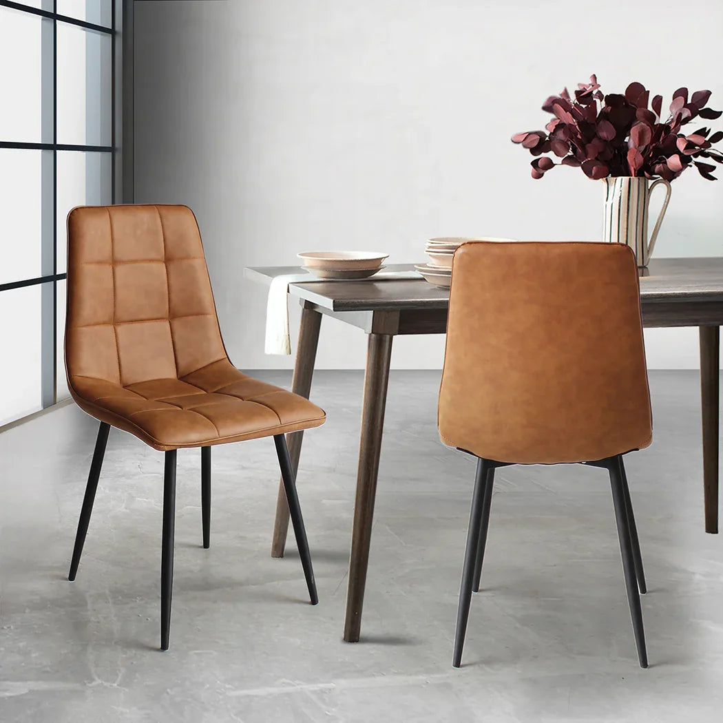 Levede 4x Dining Chairs Kitchen Chair Brown Faux Leather-2025742039429287943