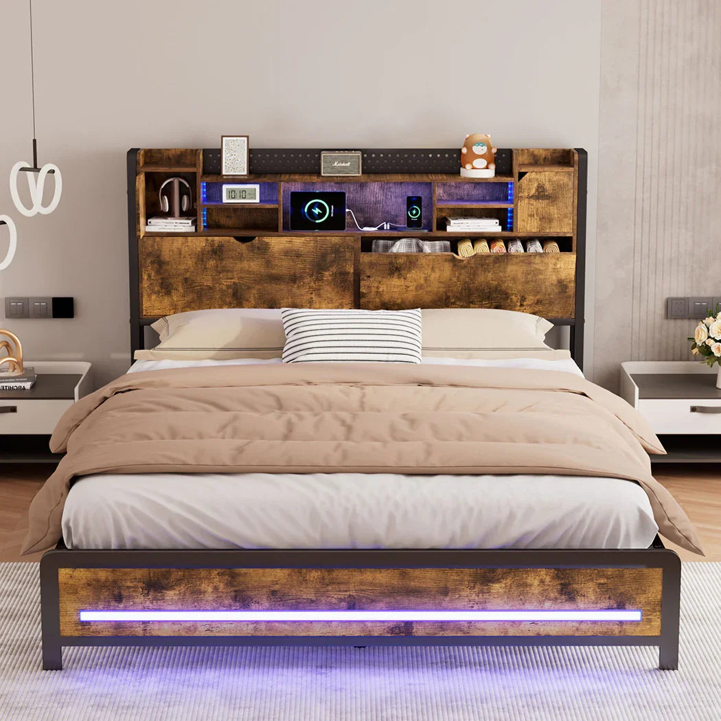 Levede King Bed Frame Storage Headboard Industrial-2050056748856905735