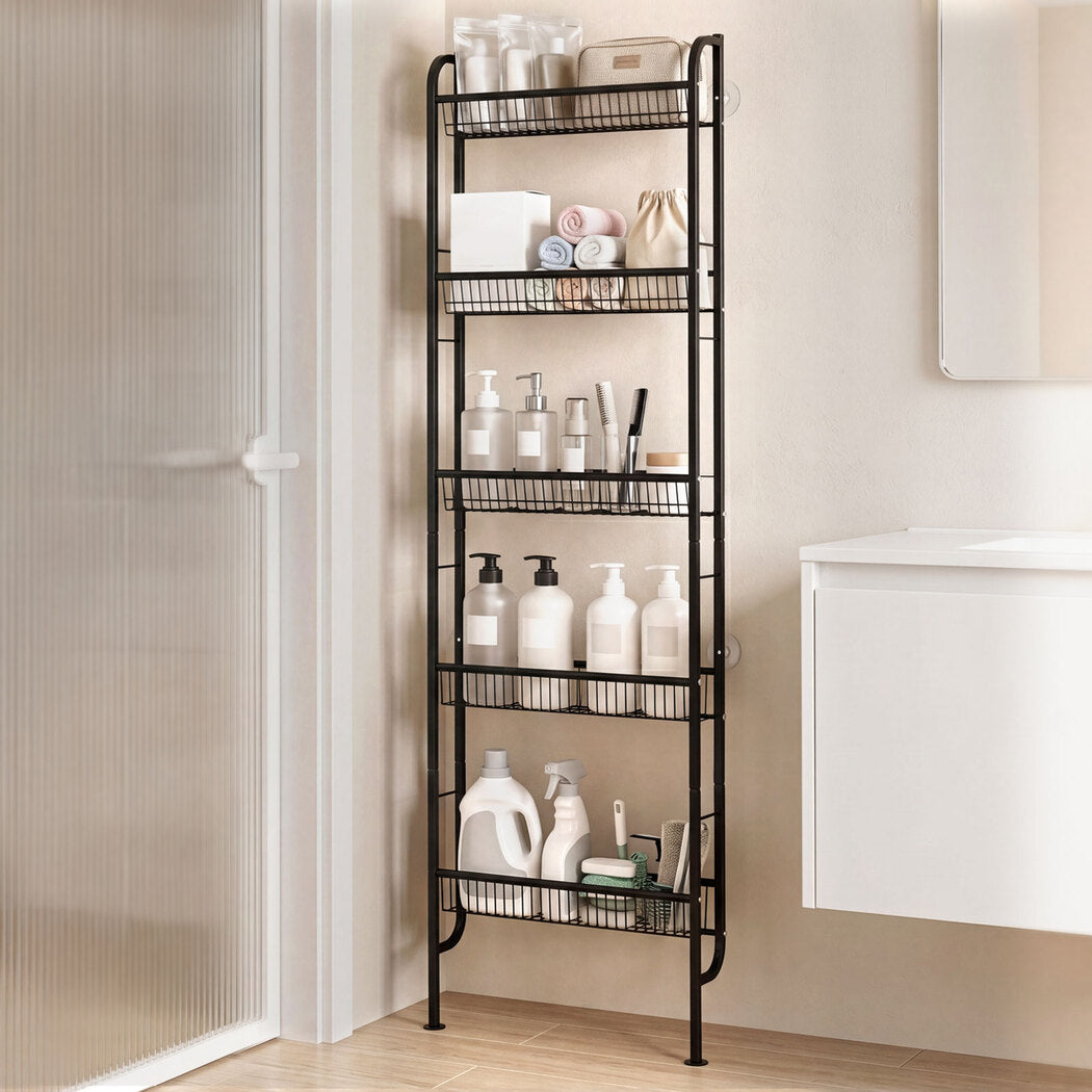 Levede Slim Storage Rack Kitchen Organiser Wall Mounted Metal Shelf Black-2072893555600396295