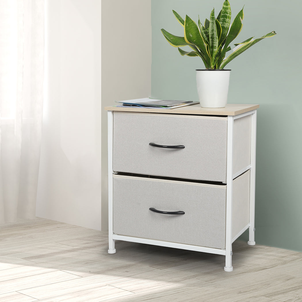 Levede Chest of 2 Drawers Bedside Table Beige-1864183276869128198