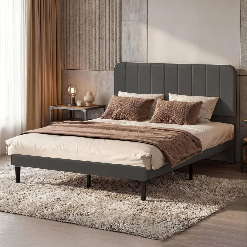 Levede Double Bed Frame Upholstered Adjustable Headboard Bed Platform Dark Grey-2050056771191574535