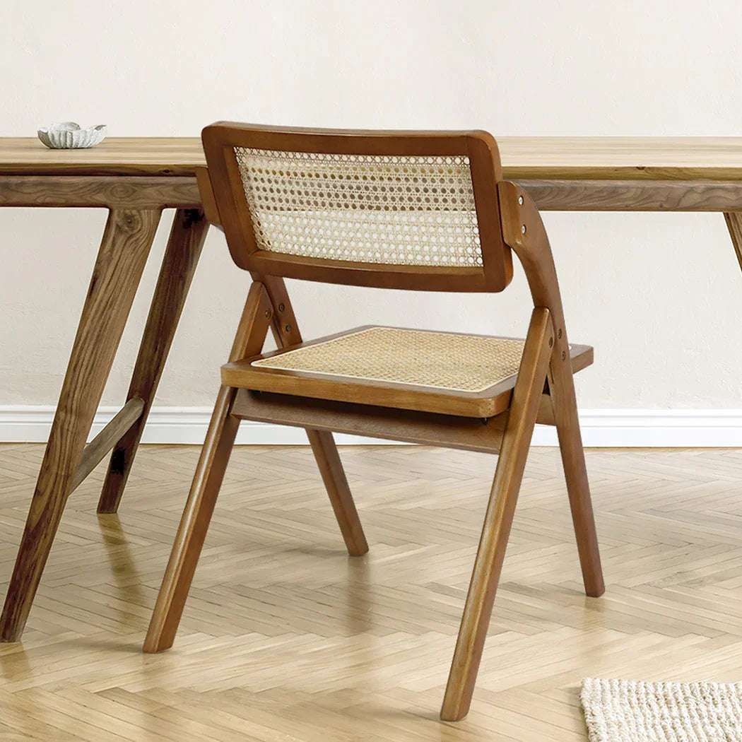 Levede 2X Foldable Rattan Dining Chairs Walnut-2006733269277741063
