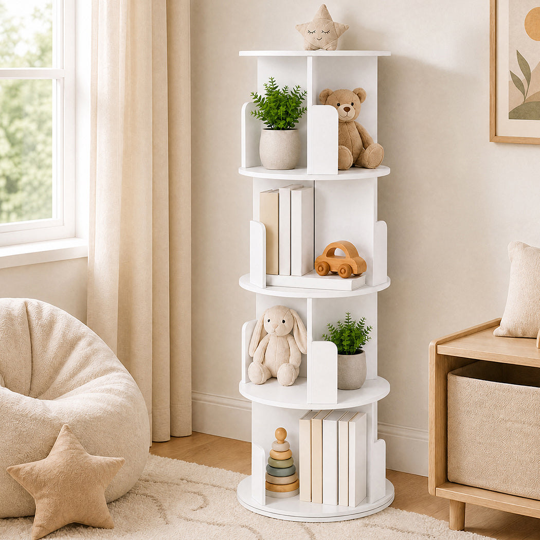 Levede Rotating Bookshelf Corner 4 Tier 3-Section Storage Display 5kg Home White-2109799589274652681
