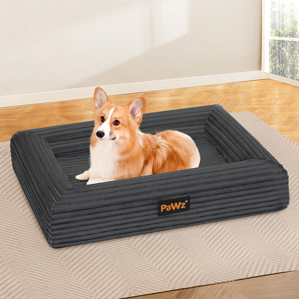 Pawz L Size Orthopedic Dog Bed with Corduroy Removable Cover Waterproof Washable Grey-2065254248601489415