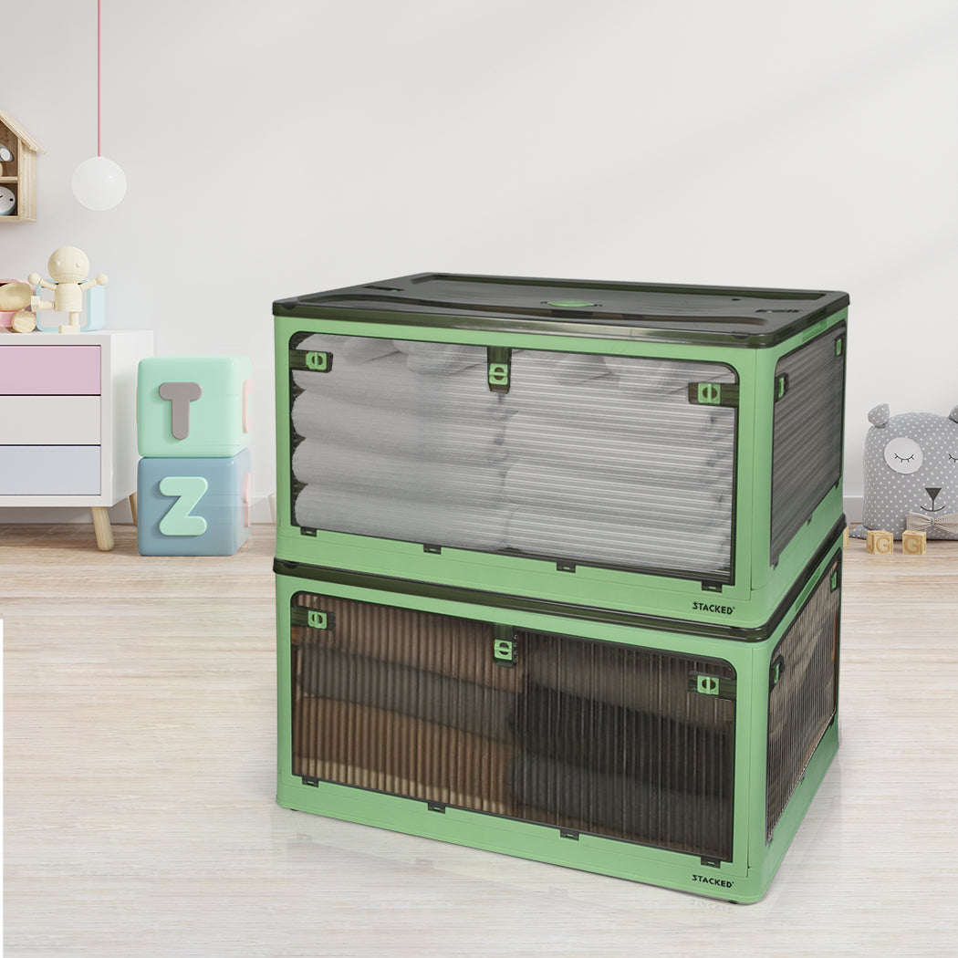 Storage Box Plastic Stackable Container L Green Large-1942352812574904327