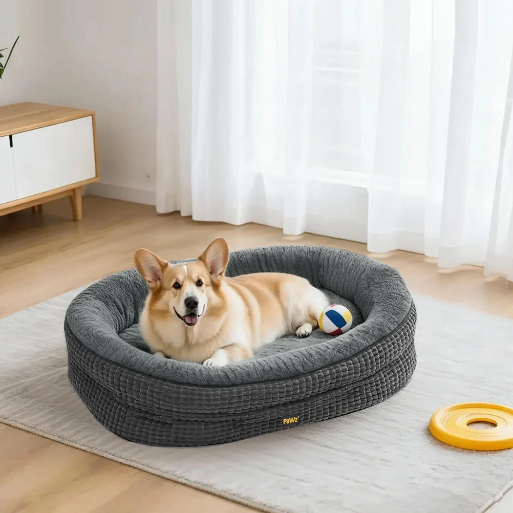 Pawz Orthopedic Plush Dog Bed Soft Washable Pet Bed Grey Cosy Cushion L Size-2050056794172166151