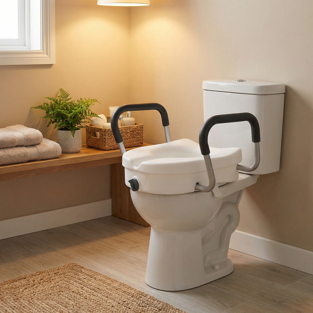 Levede Raised Toilet Seat with Handles Adjustable Height Aid Seniors White-2100034935548153863