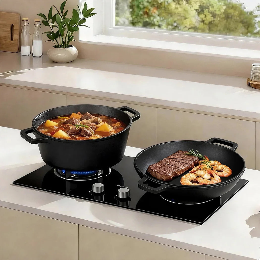 Toque 5.84L Double Dutch Oven 2 in 1 Cast Iron Pan-2050056750580764679