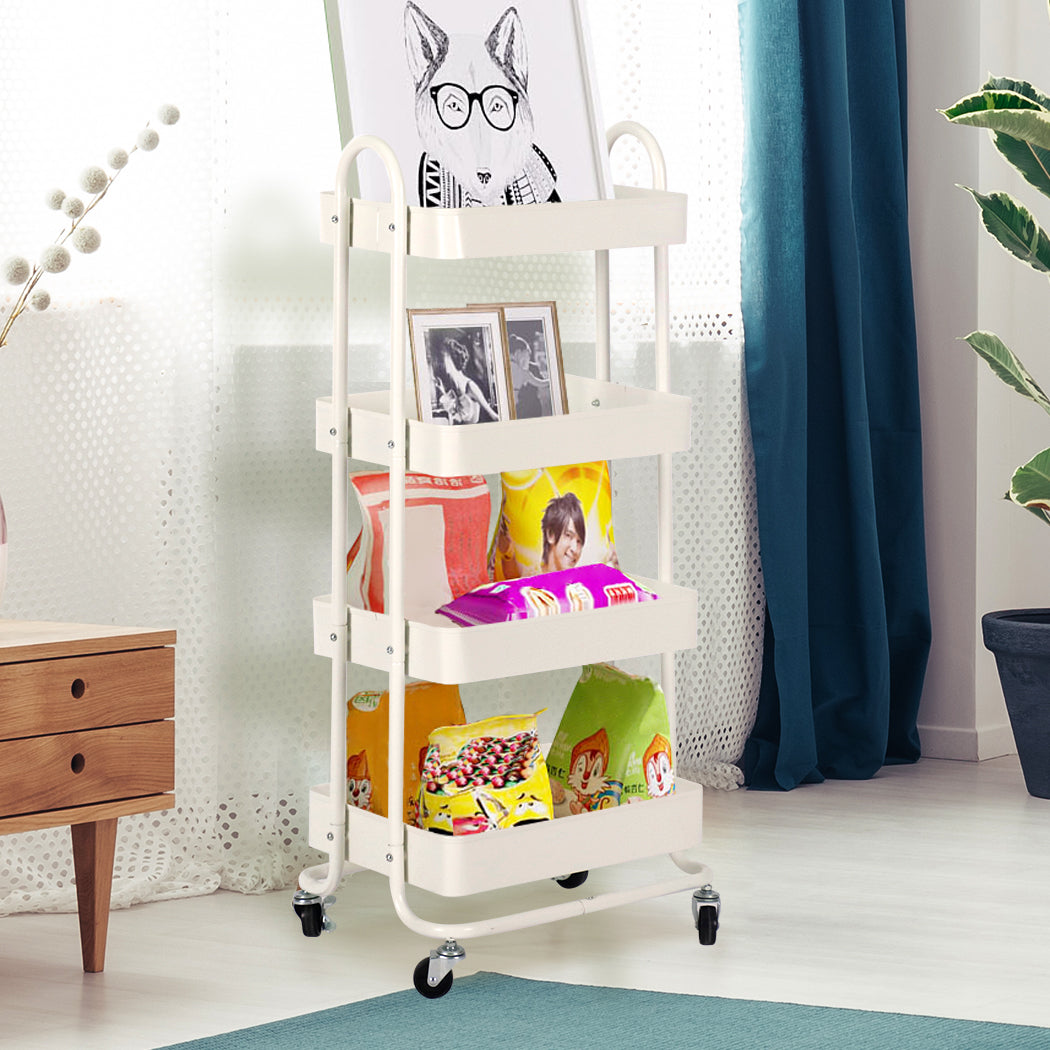 Levede 4 Tiers Kitchen Trolley Cart White-1917016722343333895