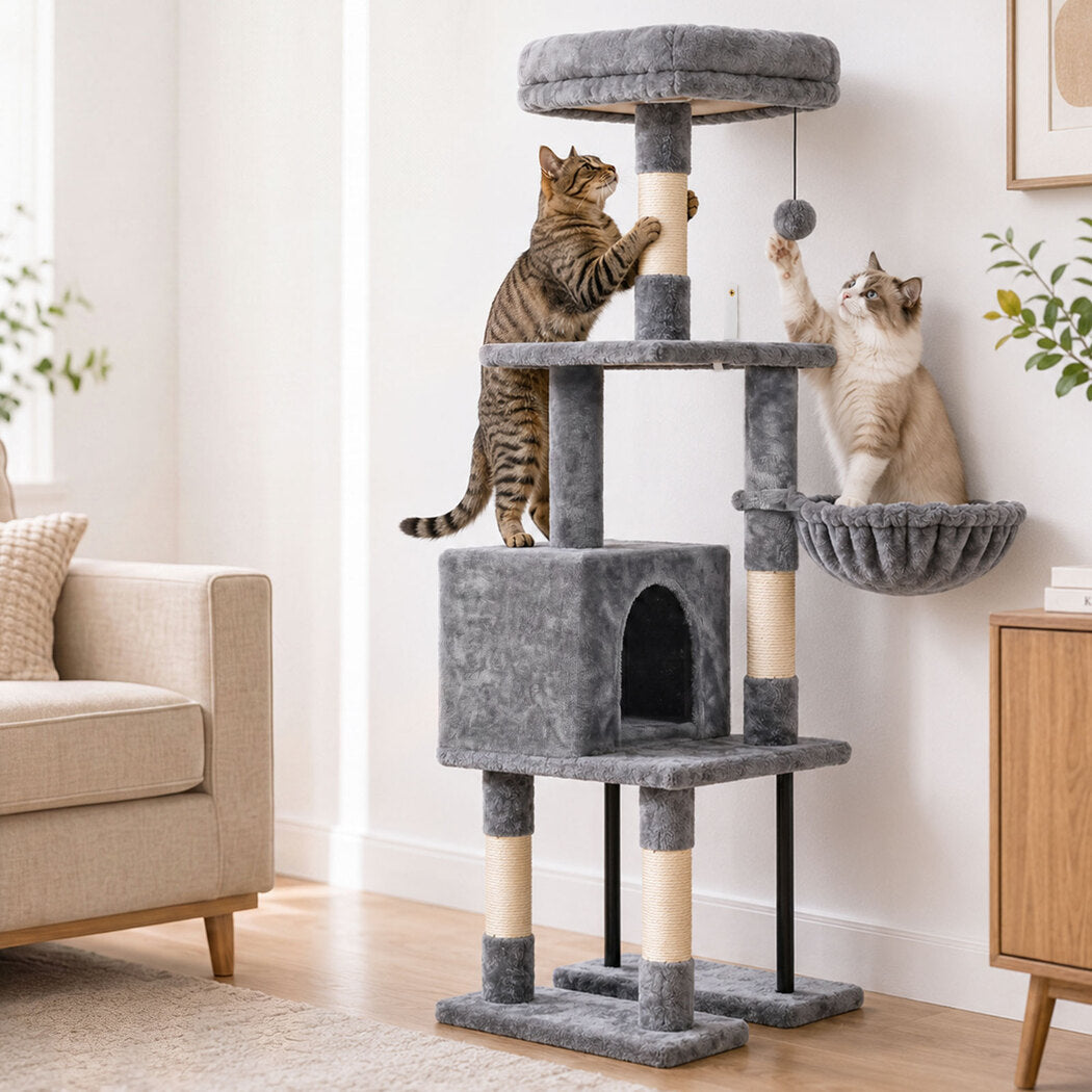 Pawz Cat Tree Cat Tower Multi-Level Cat Bed with Condo 125cm Plush Gray-2100034991957348359