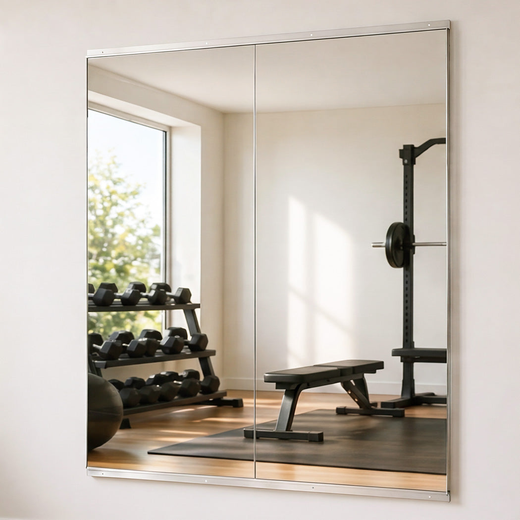 Yezi Workout Mirror Home Gym Mirror 2 Pcs Tempered Glass Full Length Wall Mount-2050059009213468679