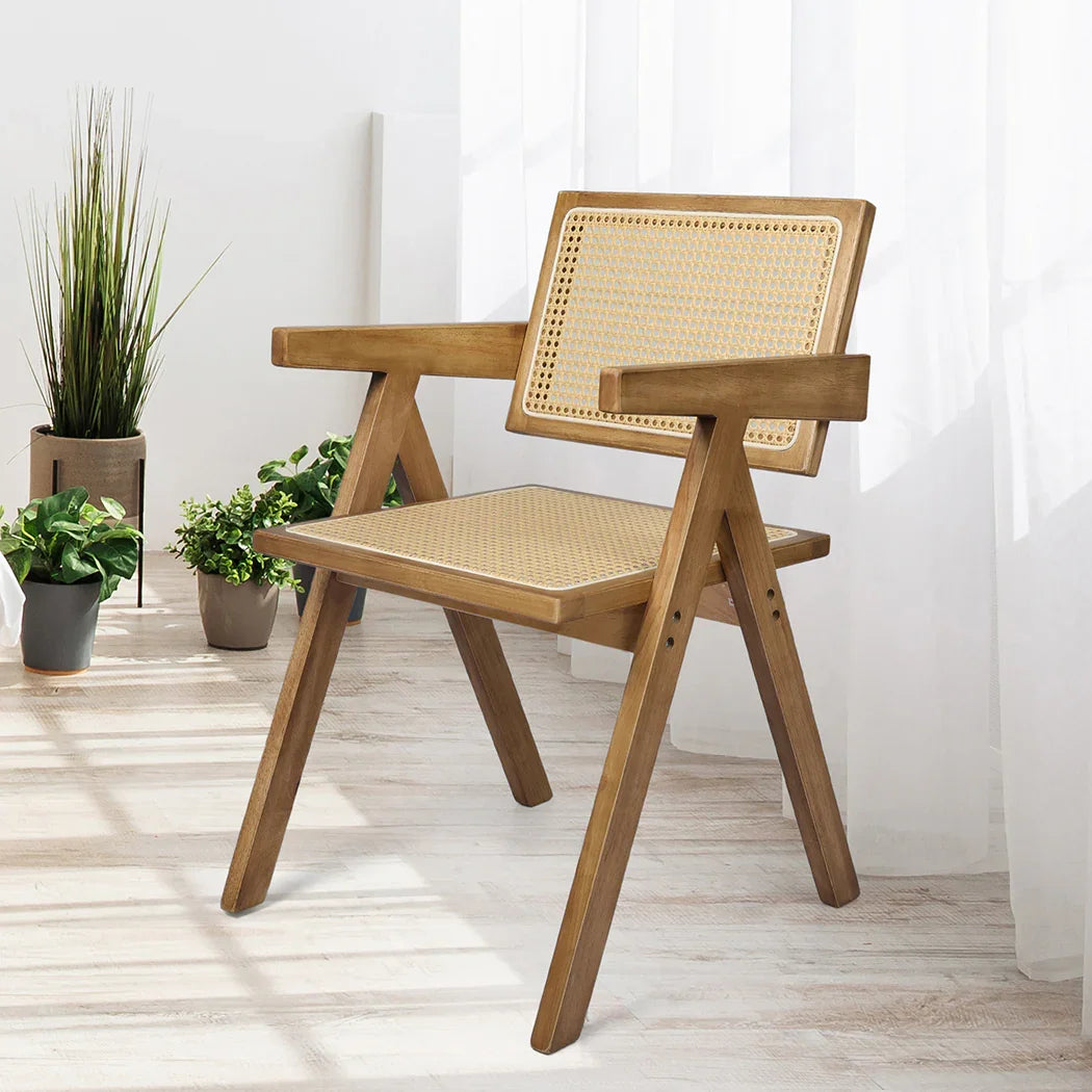 Levede 1x Dining Chair Solid Wood Rattan Natural-2006733274801639431