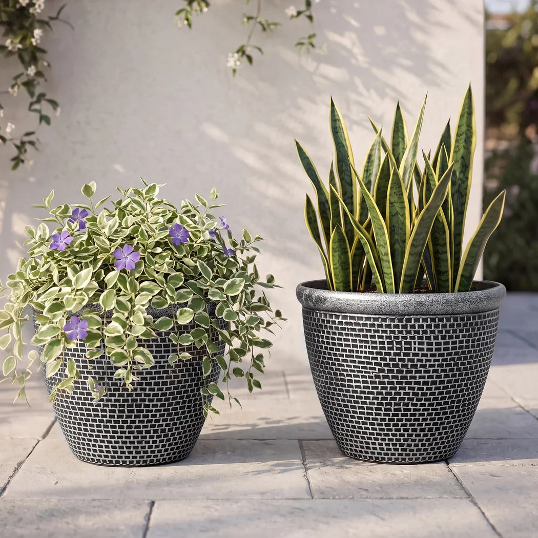 Toque Plastic Plant Pots 30cm Outdoor Garden Planter 2 Pcs With Drainage Holes-2050059017493024775