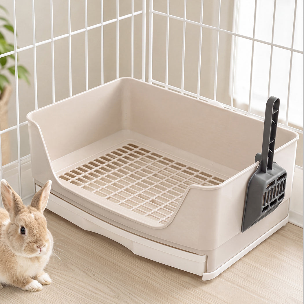PaWz Rabbit Litter Tray Drawer Box Easy-Clean Secure for Indoor Cage Use Brown-2100034994138386439