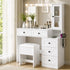 Levede Dressing Table Vanity Desk with LED Mirror 5 Drawers Charging White-2100035036114980872