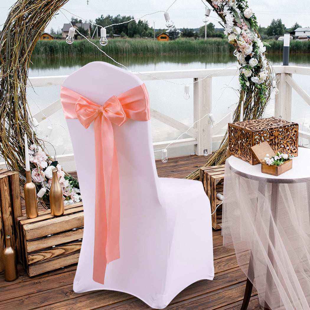 50x Satin Chair Sashes Cloth Cover Wedding Coral-2018816776296599558
