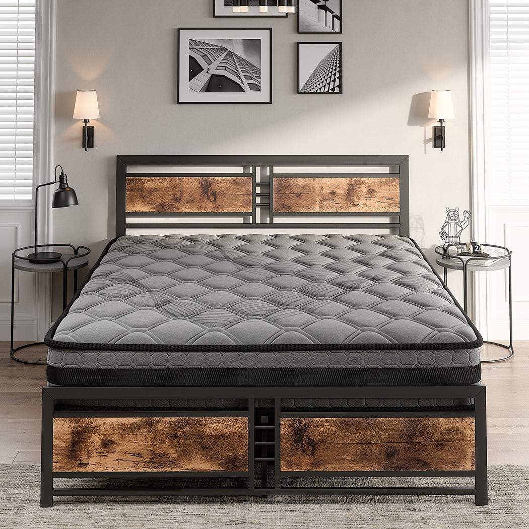 Metal Bed Frame Mattress Base Set Wood Queen-1864183203493974023