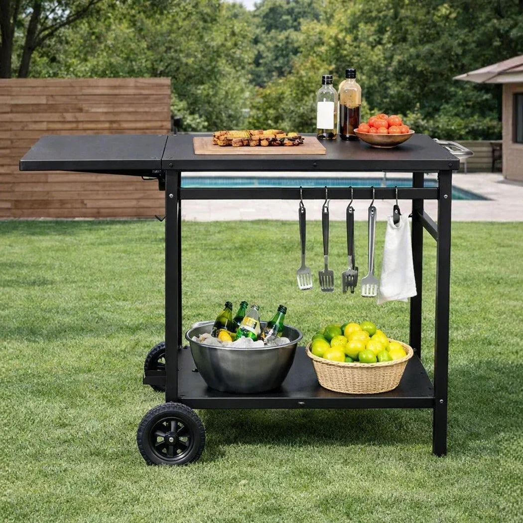 Levede Outdoor Kitchen Cart Mobile Foldable Food Prep BBQ Grill Dining Table-2050059021397921799