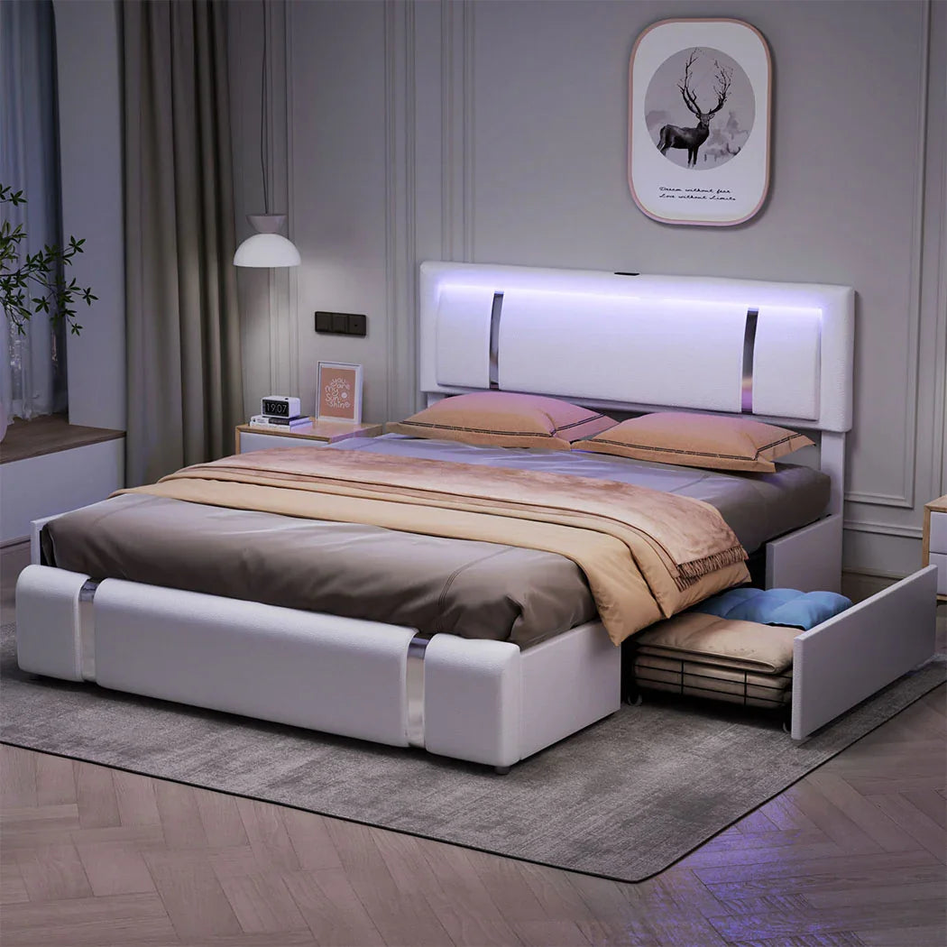 Levede Queen Bed Frame With Adjustable Headboard White-2006732897008095239