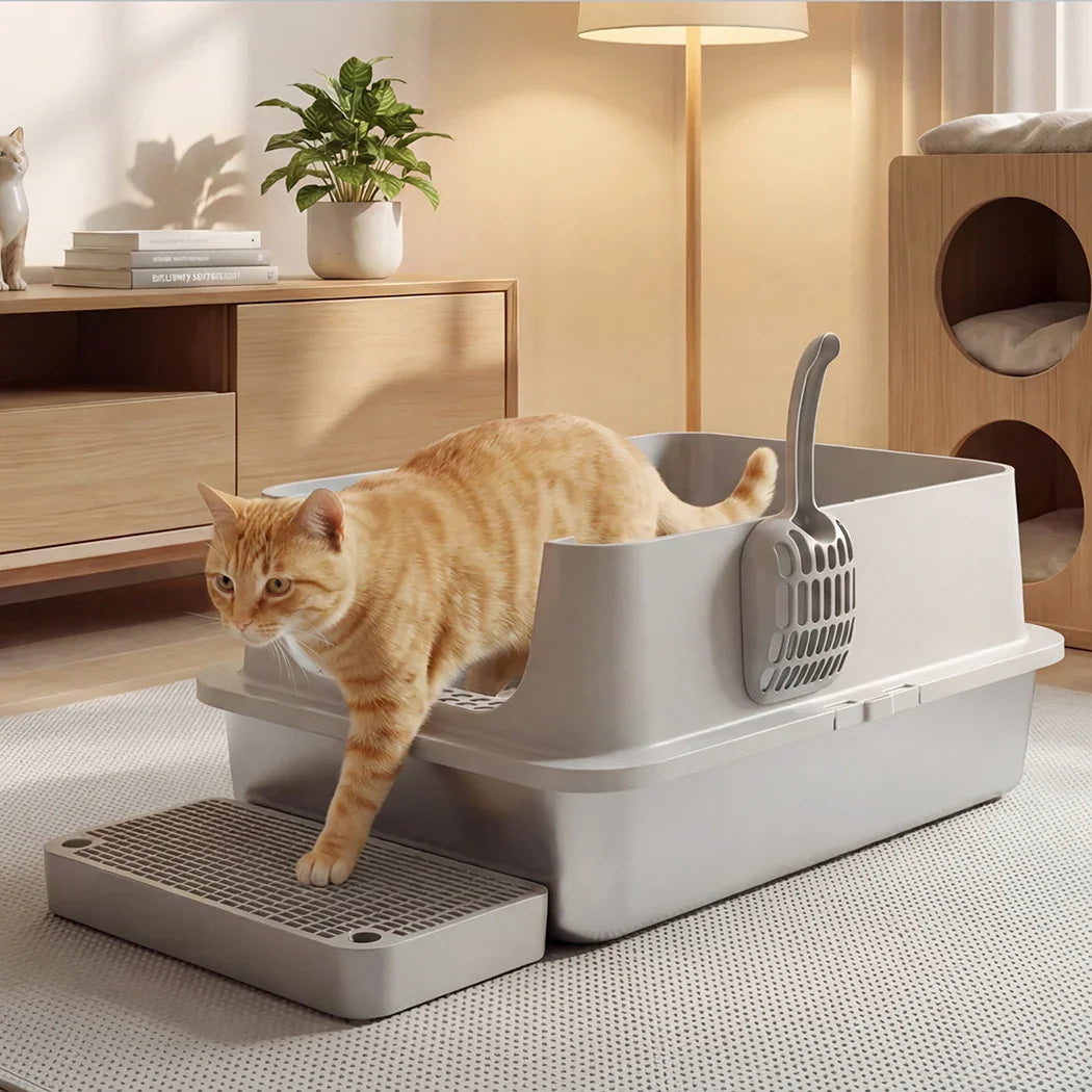 Pawz Stainless Steel Cats Litter Box Hooded High Enclosed Large Kitty Toilet-2050056767643193351