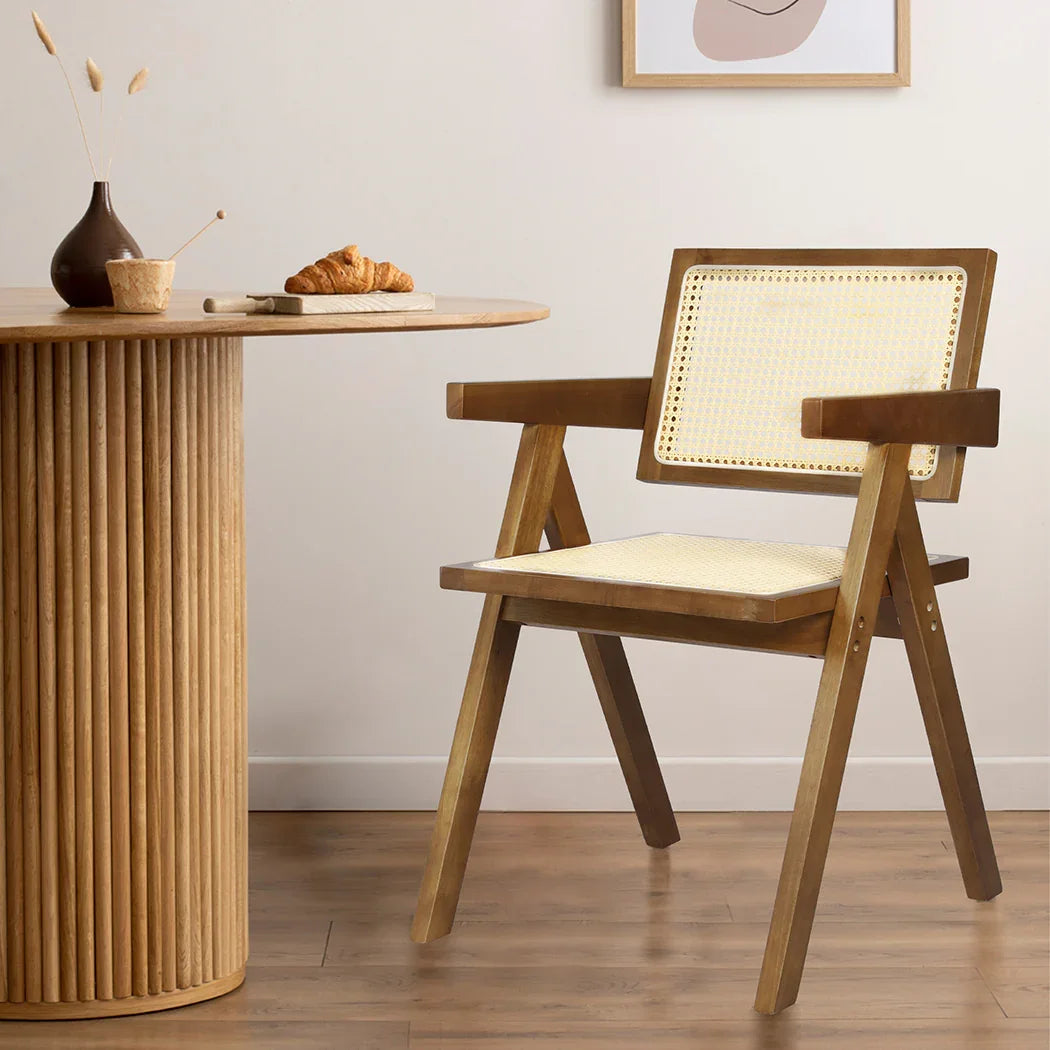 Levede 4x Walnut Wicker Armchair Dining Chair-2018816918626111494