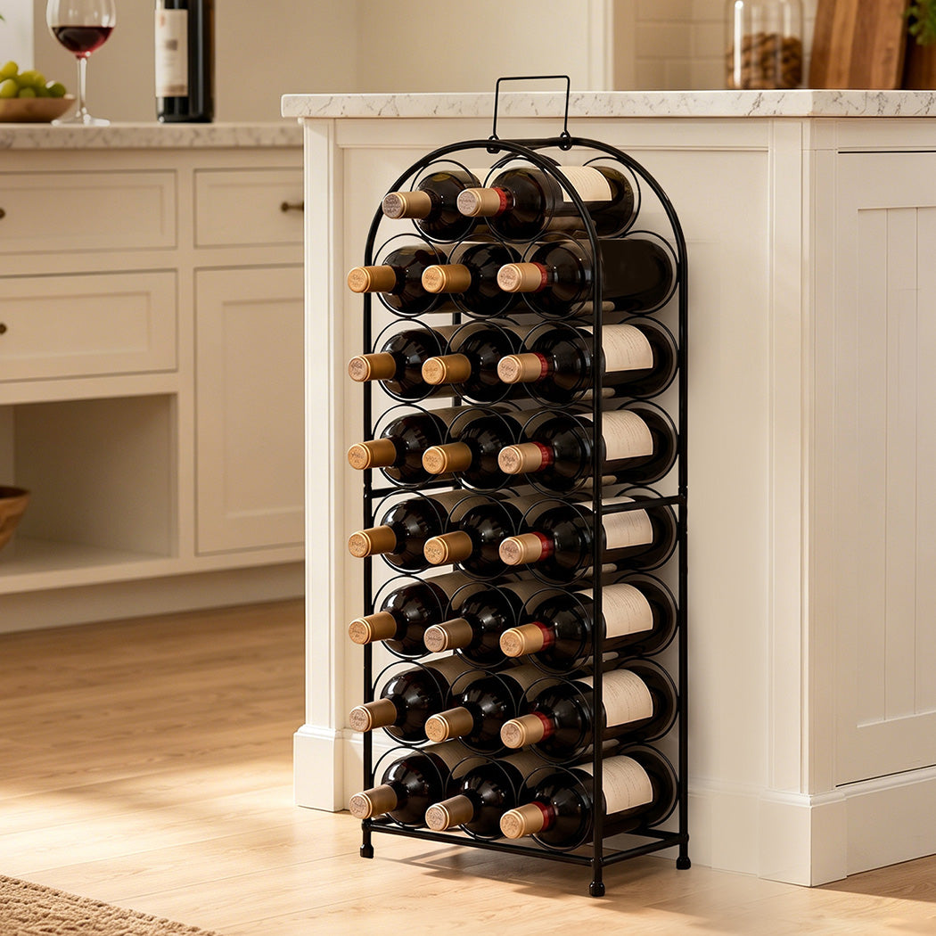 Levede 23 Bottle Wine Rack Kitchen Home Floor Storage Organiser Metal Black-2100035036840595463