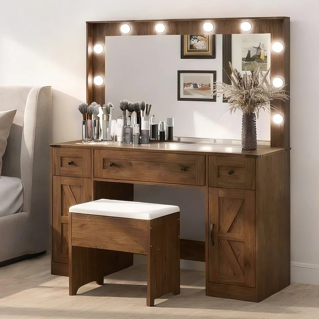 Levede Dressing Table LED Makeup Mirror Stool Set  Vanity Desk Cabinet 3 Drawers-2050056769220251656