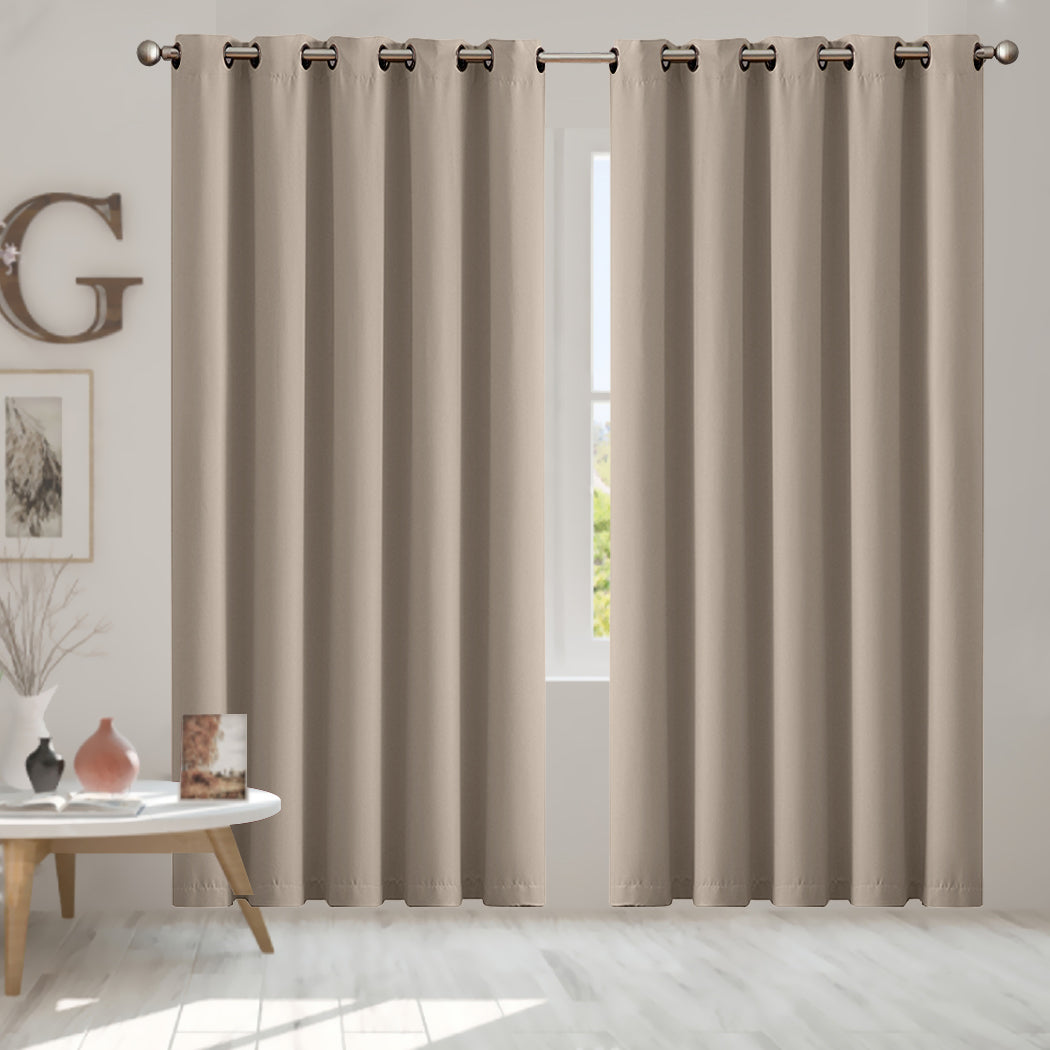 2x Blockout Curtains Panels 3 Layers Beige-2018816697192026118