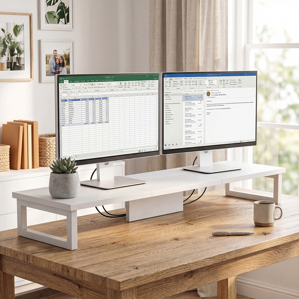 Levede Dual Monitor Stand Riser Desk Laptop Computer Organizer Laptop Shelf 90cm-2072893559849226247