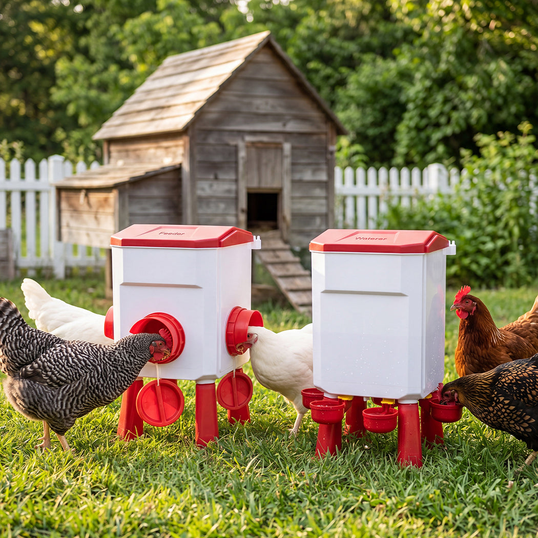 Pawz Auto Chicken Feeder and Waterer Set 12kg 11L Gravity Food Water Dispenser-2061251867471646727