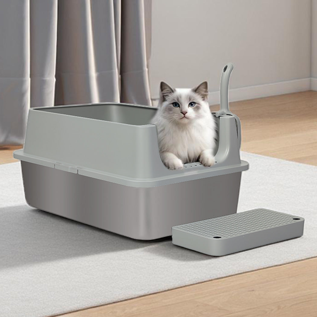 Pawz Stainless Steel Large Semi-Enclosed Cat Litter Box-2050056807145148423