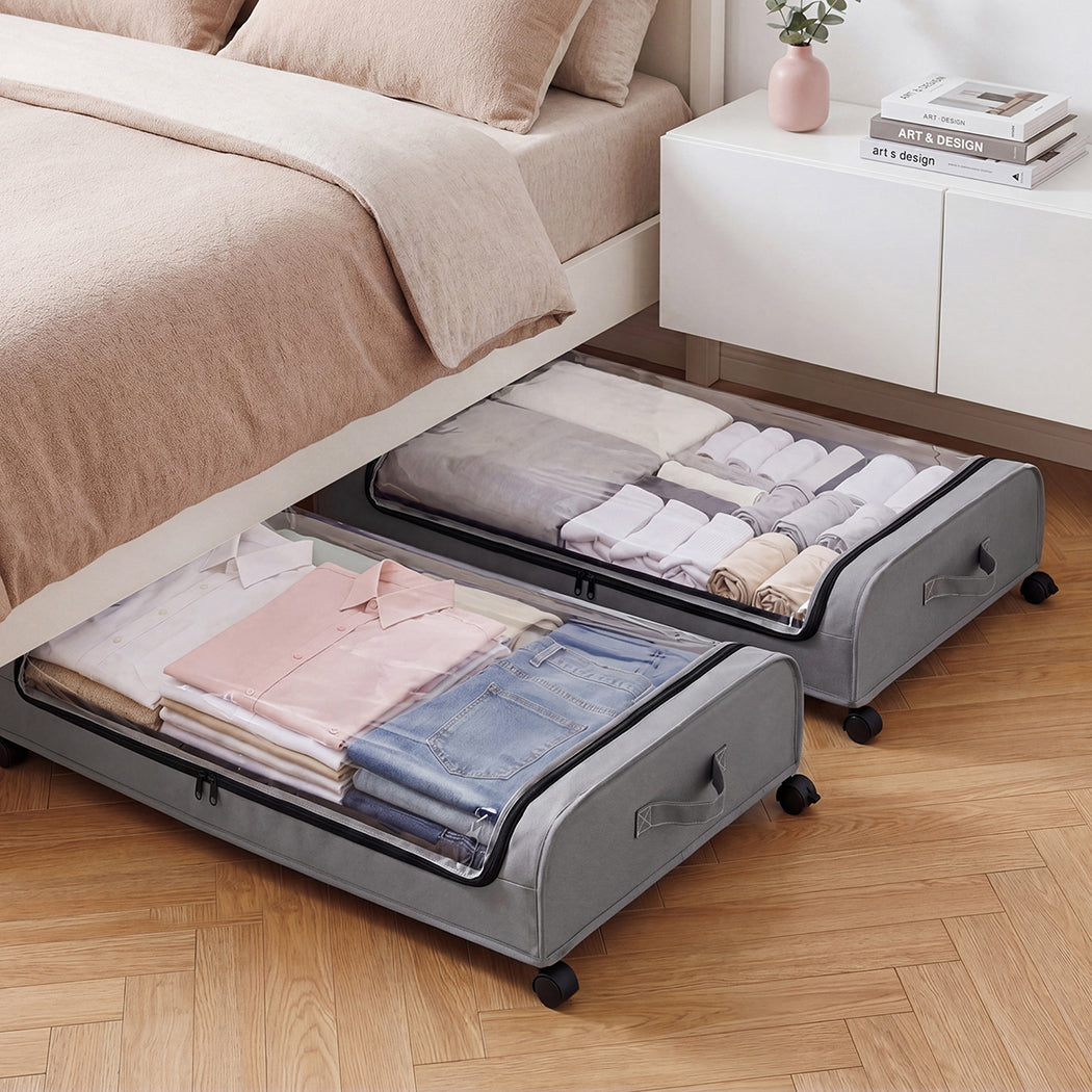 Levede 2x Under Bed Storage Containers for Shoe and Apparel Clear-Lidded Rolling-2072893559022948359