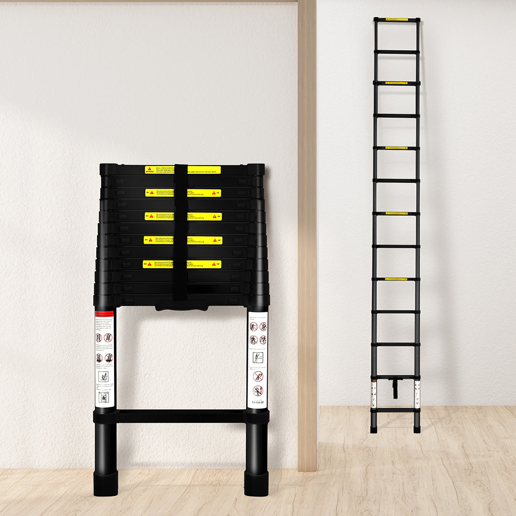 Traderight Multipurpose Aluminium Ladder Telescopic 3.8M Black-2006733179767099399