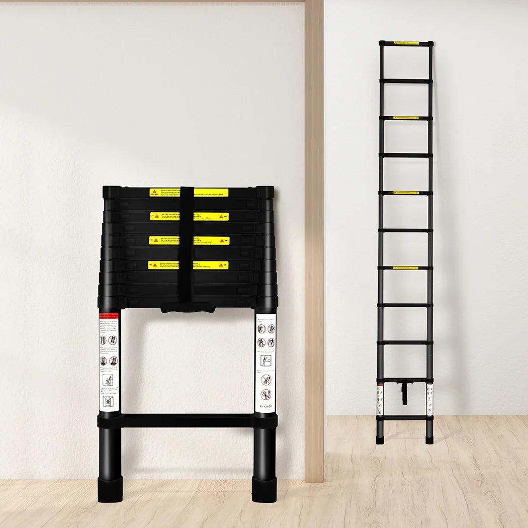 Traderight Multipurpose Aluminium Ladder Telescopic 3.2M Black-2006733179435749383