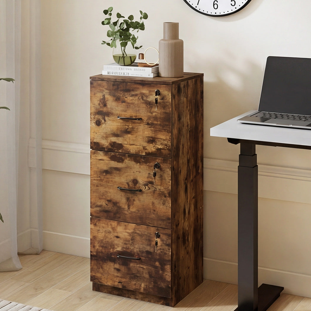 Levede File Cabinet Document Organiser  3 Lockable Drawers Vertical Cabinet-2072893556288262152