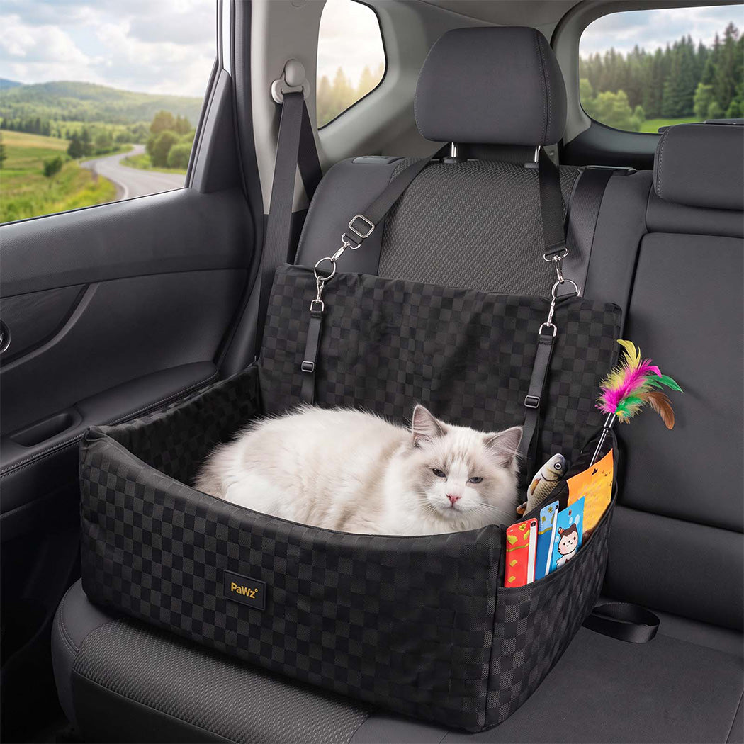 Pawz Large Dog Car Seat Booster Plush Dual-Side Portable Travel Bed Black-2100034993047867399