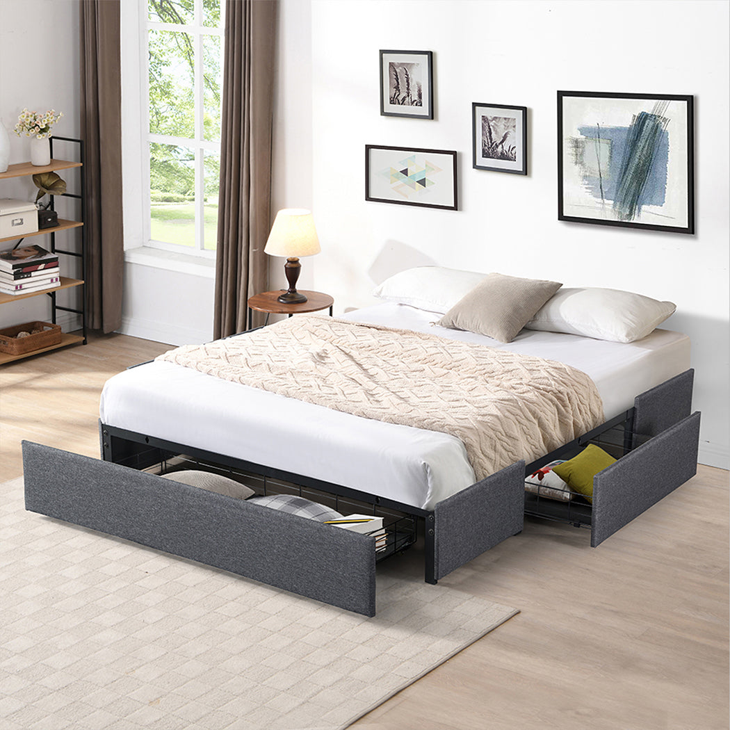 Levede Bed Frame King Size Fabric Mattress Base 3 Storage Drawer DIY Headboard-2100034935728508935