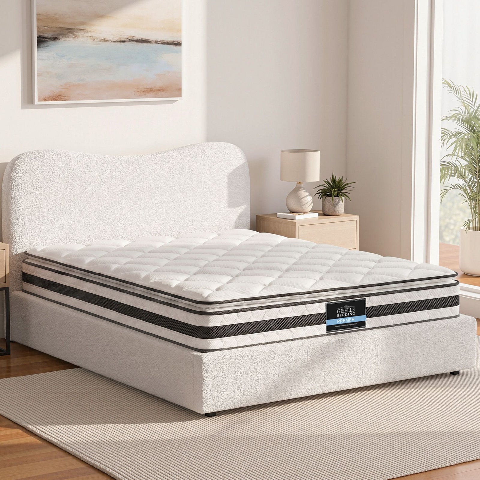 Giselle 21cm Bonnell Pillow Top Mattress Artiss Double Boucle Bed Frame Set