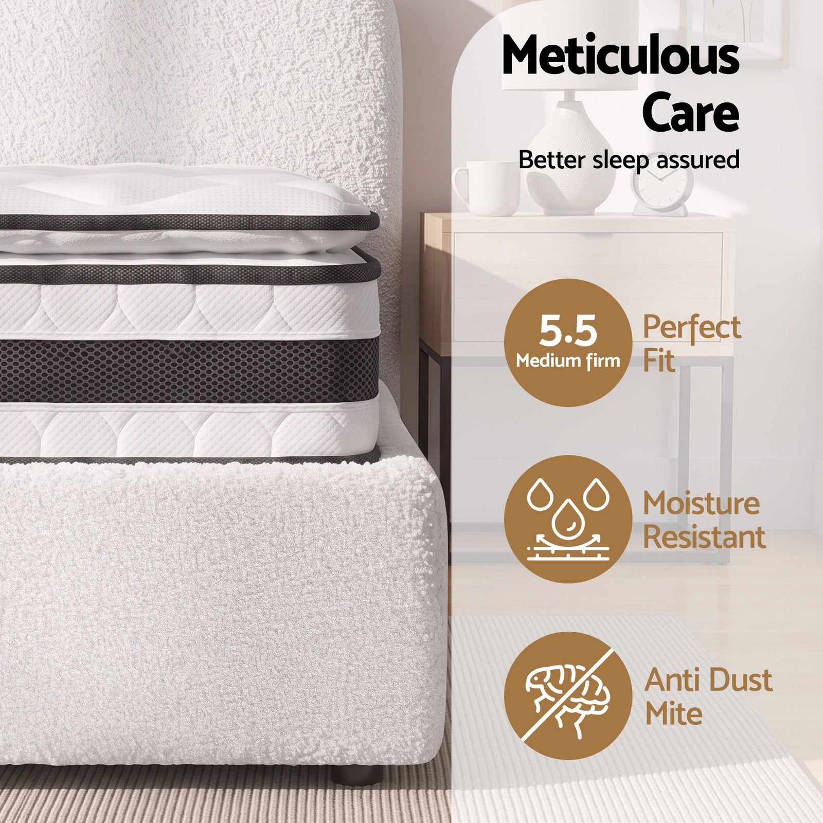 Giselle 21cm Bonnell Pillow Top Mattress Artiss Double Boucle Bed Frame Set