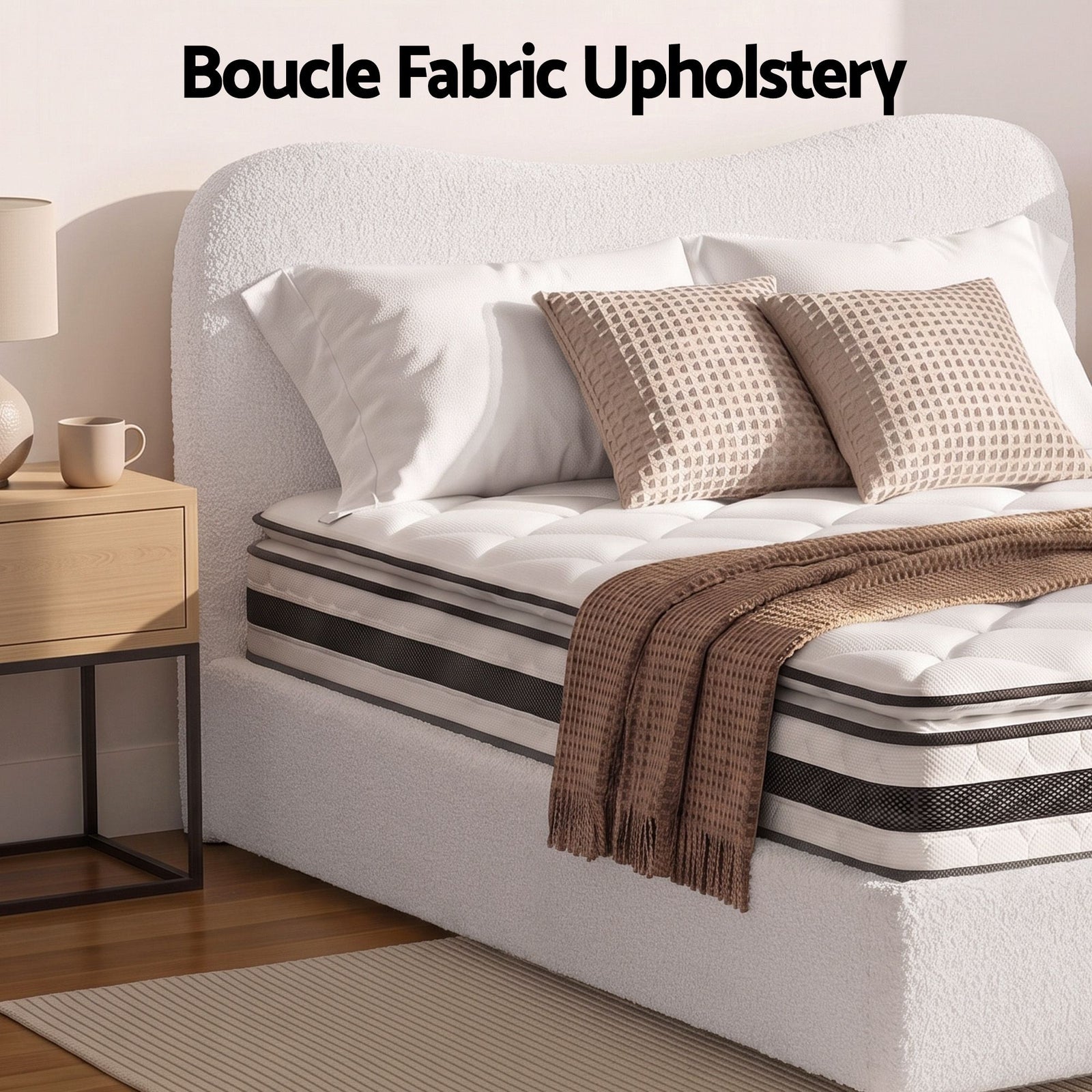 Giselle 21cm Bonnell Pillow Top Mattress Artiss Double Boucle Bed Frame Set