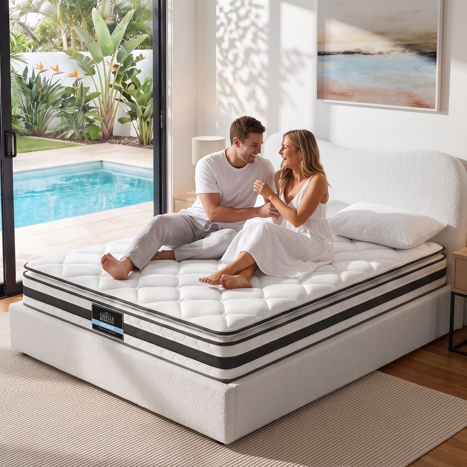 Giselle 21cm Bonnell Pillow Top Mattress Artiss Double Boucle Bed Frame Set