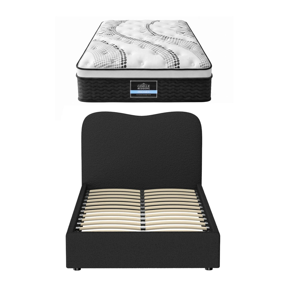 32cm Euro Top King Single Mattress 5-Zone and Artiss Boucle Bed Frame Set