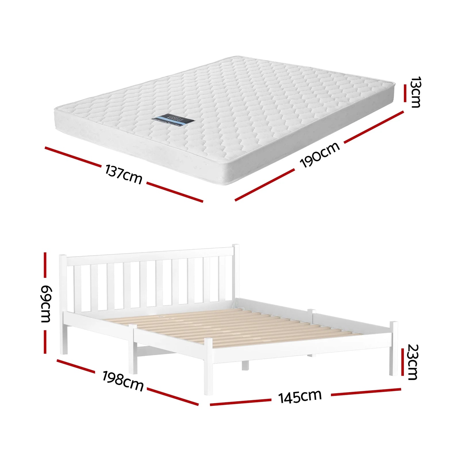 Double Mattress with Wooden Bed Frame Natural Pine Timber Base