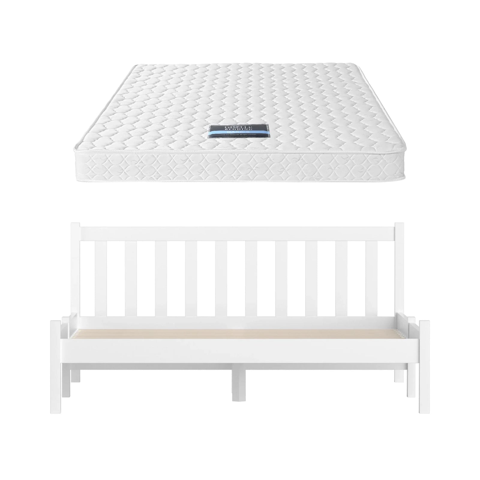 Double Mattress with Wooden Bed Frame Natural Pine Timber Base