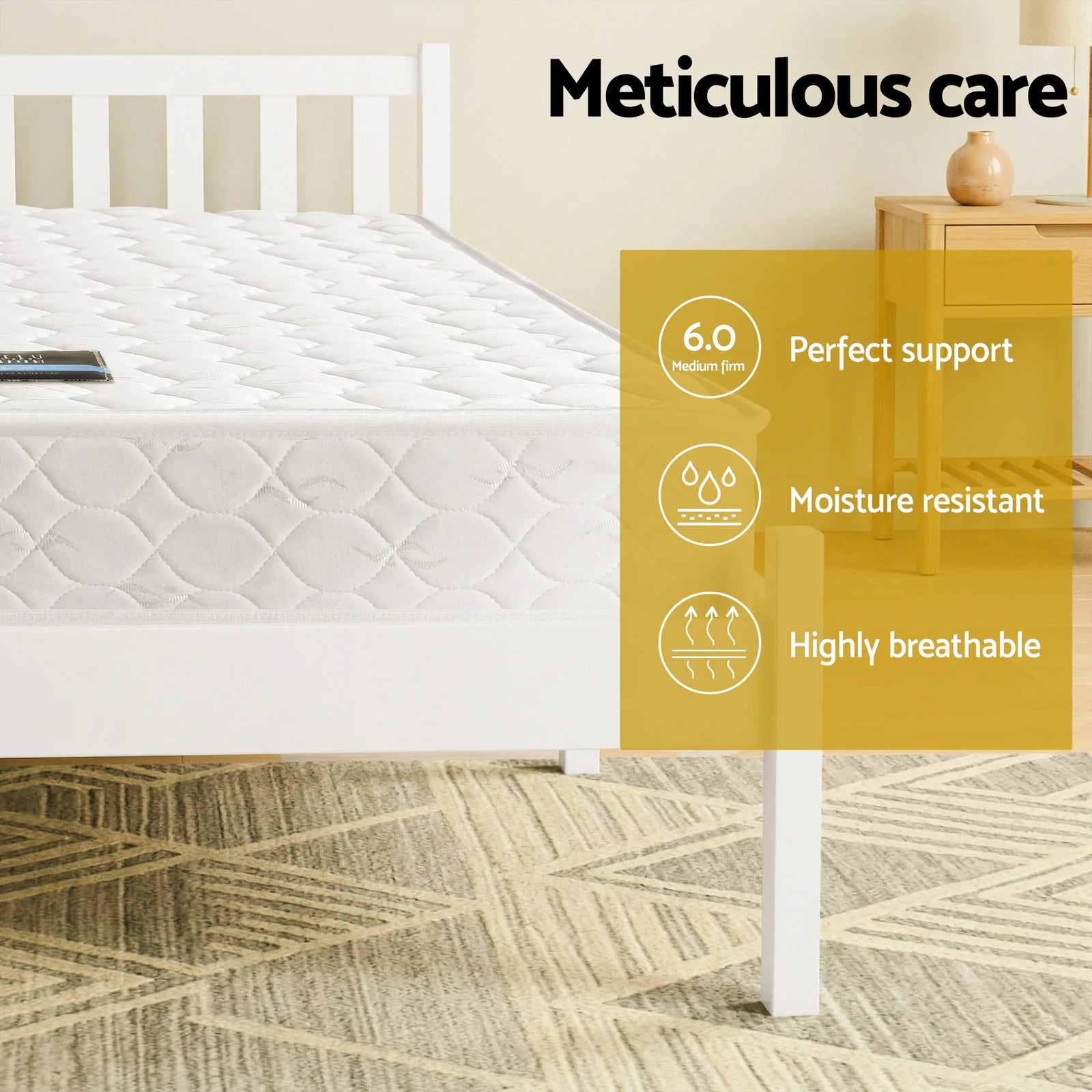 Double Mattress with Wooden Bed Frame Natural Pine Timber Base