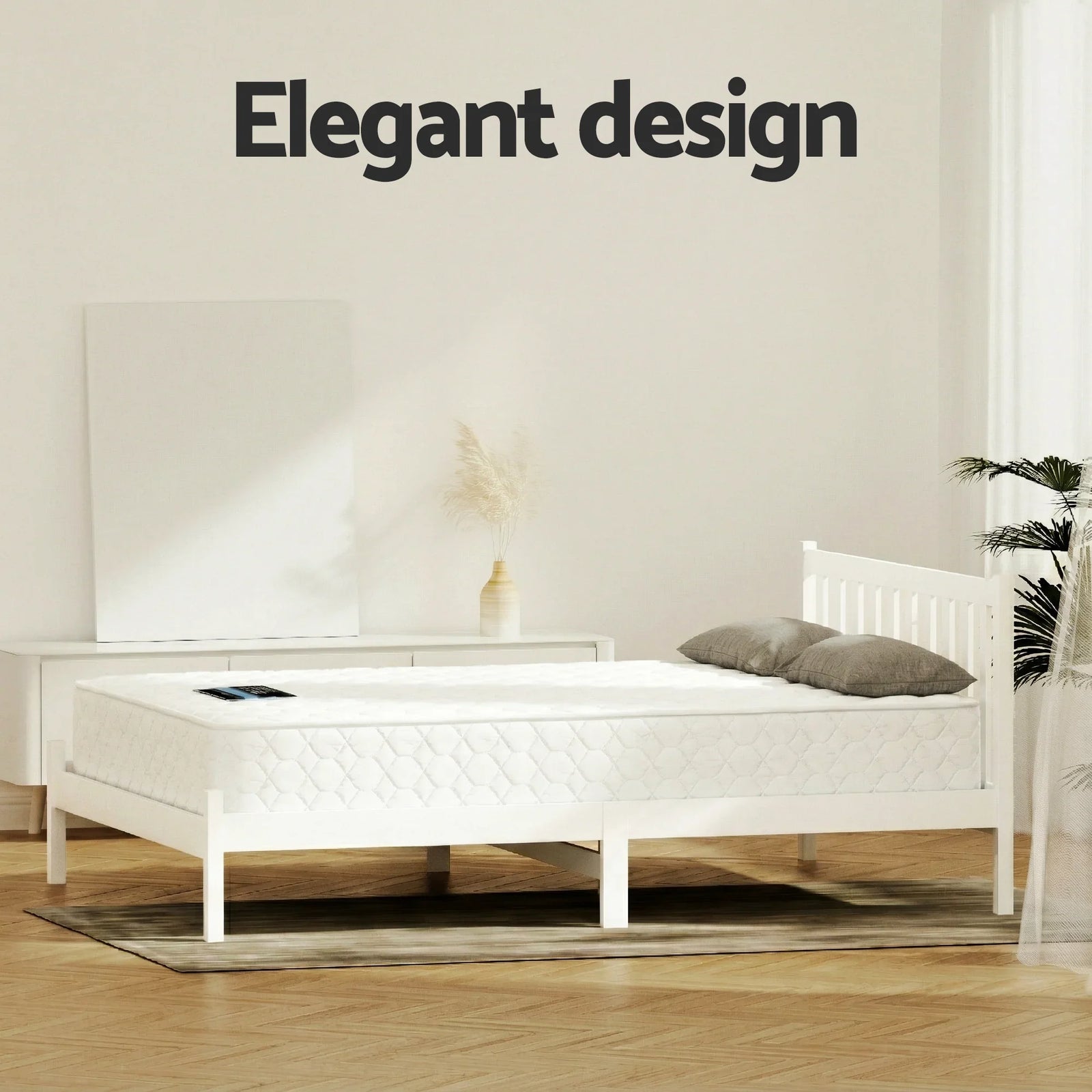 Double Mattress with Wooden Bed Frame Natural Pine Timber Base
