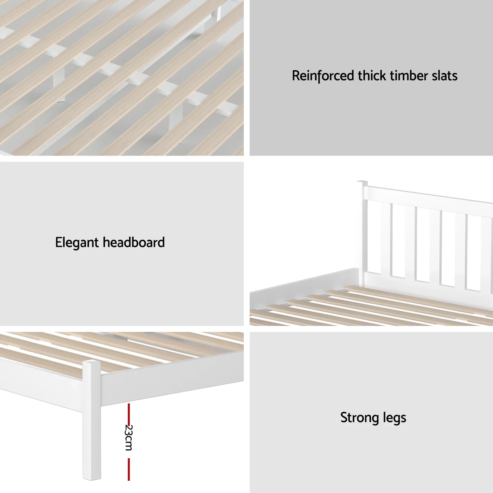 Double Mattress with Wooden Bed Frame Natural Pine Timber Base