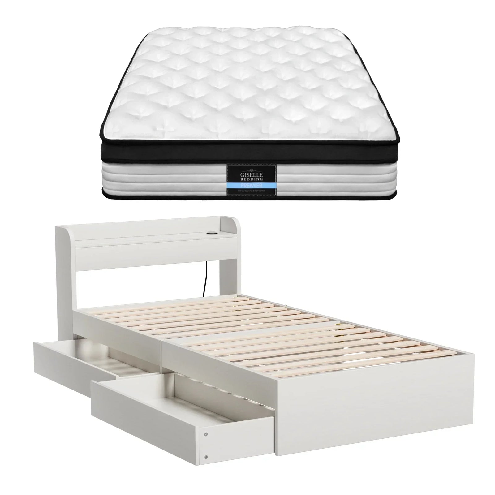 Single Bed Frame & Mattress Bundle – Storage Headboard, USB/Type‑C, Euro Top
