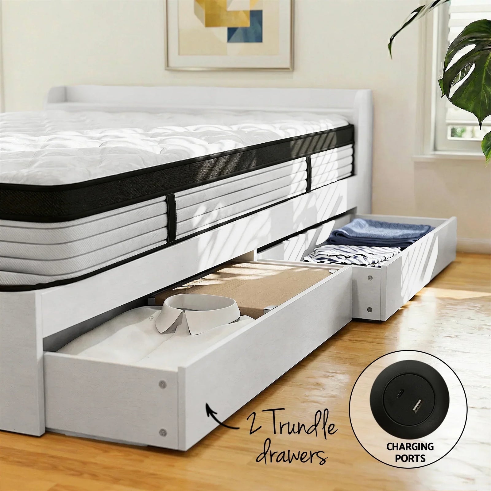Single Bed Frame & Mattress Bundle – Storage Headboard, USB/Type‑C, Euro Top